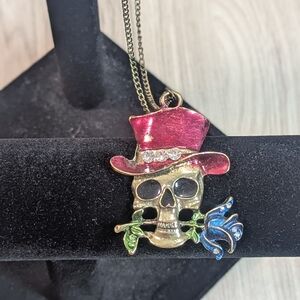 STEAMPUNK SKULL TOP HAT ROSE STANG Personality Exaggerated Halloween Necklace